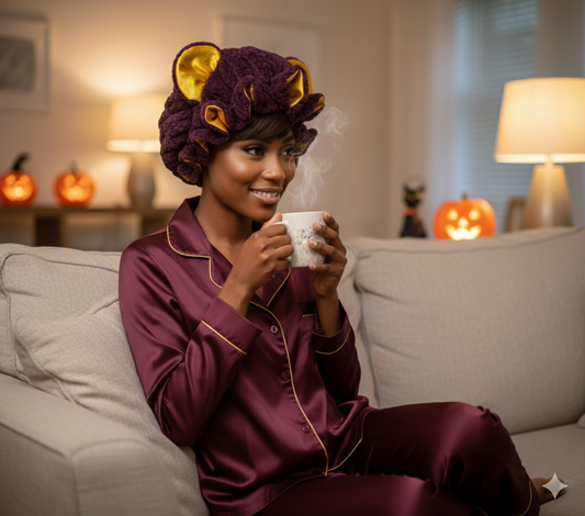 Burgundy and Yellow Teddy-Bear Bonnet