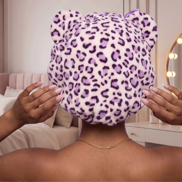 Satin bonnet for women's natural hair braids and locs, adjustable lavender plush sleep night cap for frizz control