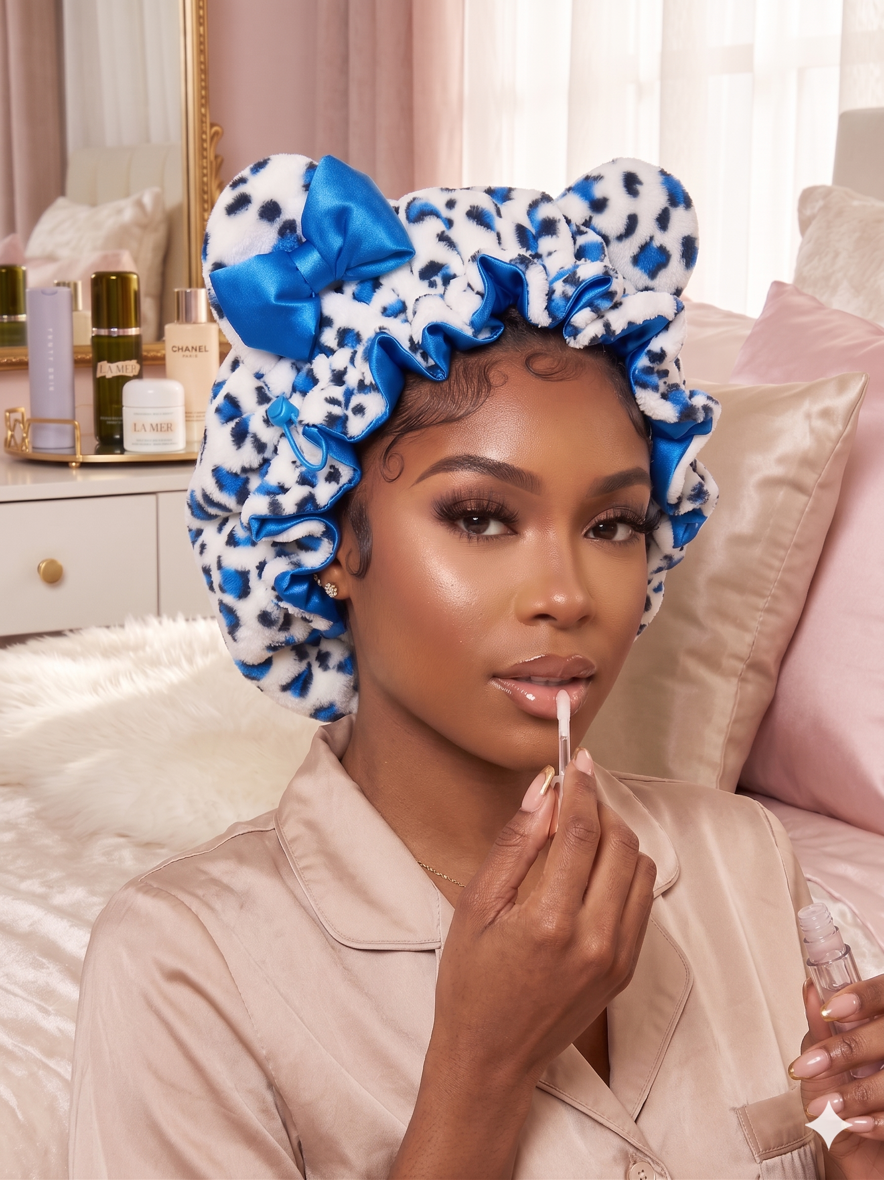 Animal print hair bonnet for women night hair care