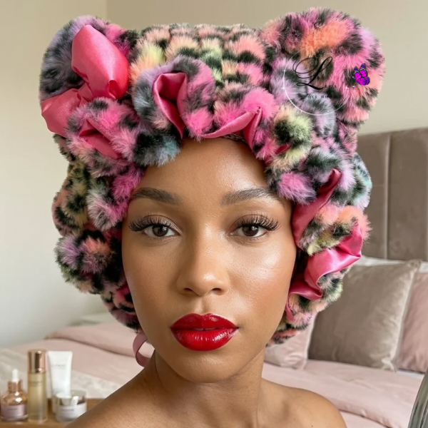 Cotton candy plush teddy bonnet for women