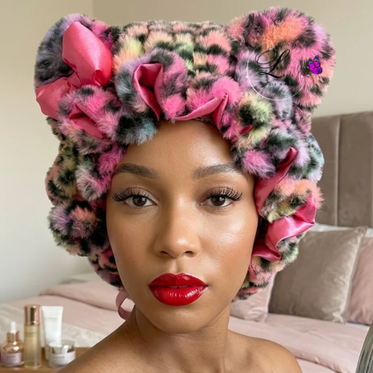 Cotton candy plush teddy bonnet for women