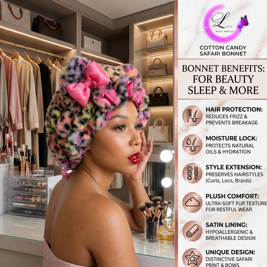 Cotton candy sleep bonnet for curly hair