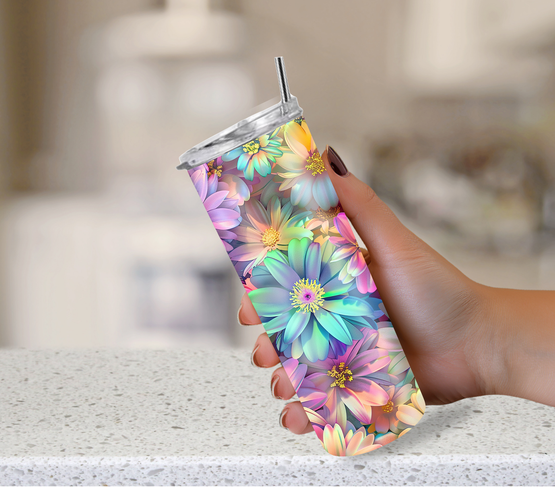 Flower tumbler cup with floral print