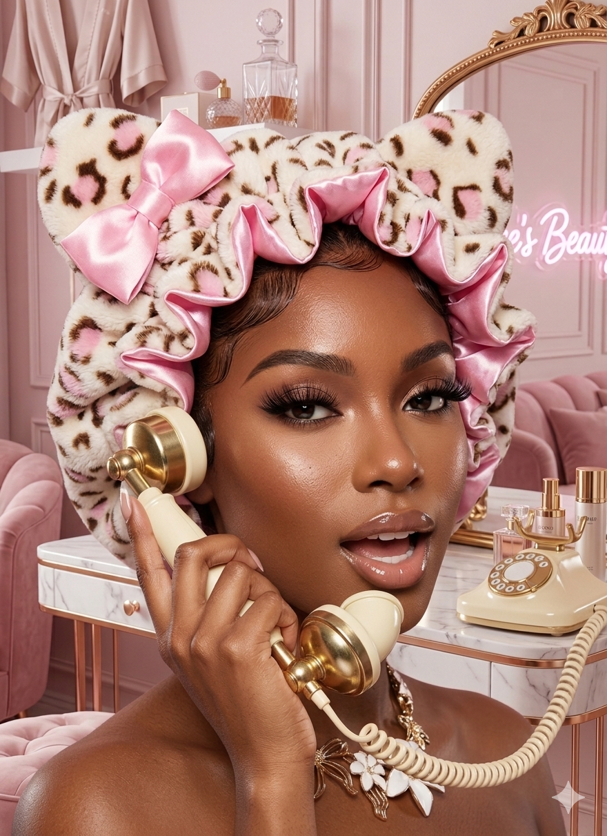 Light pink sleep bonnet for curly hair