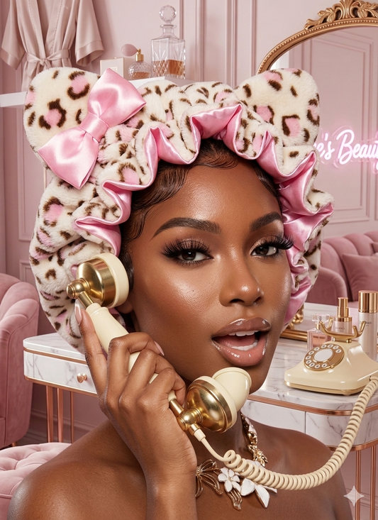 Light pink sleep bonnet for curly hair