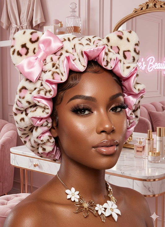 Luxury light pink plush bonnet for women