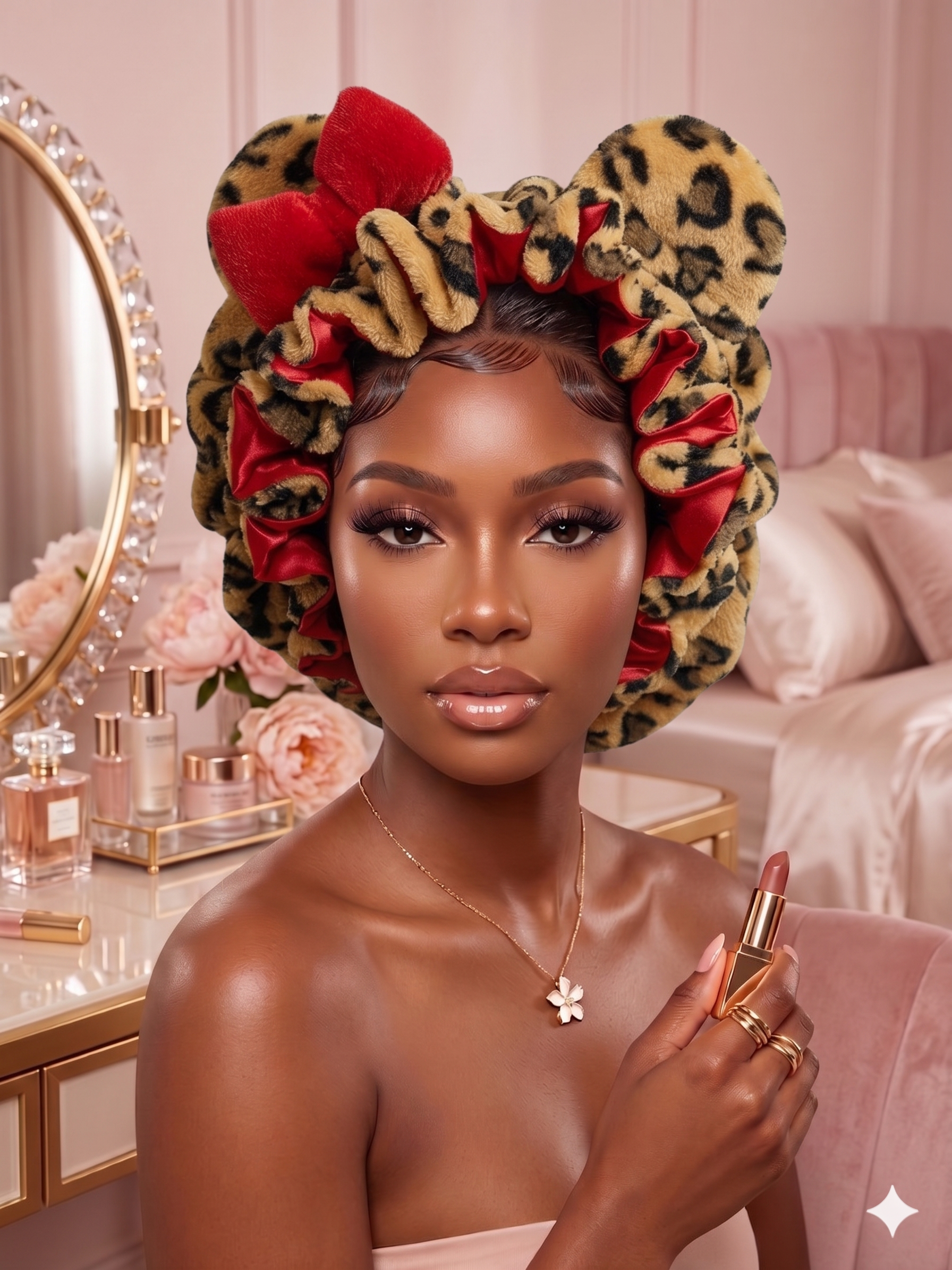 Luxury teddy bear hair bonnet for women