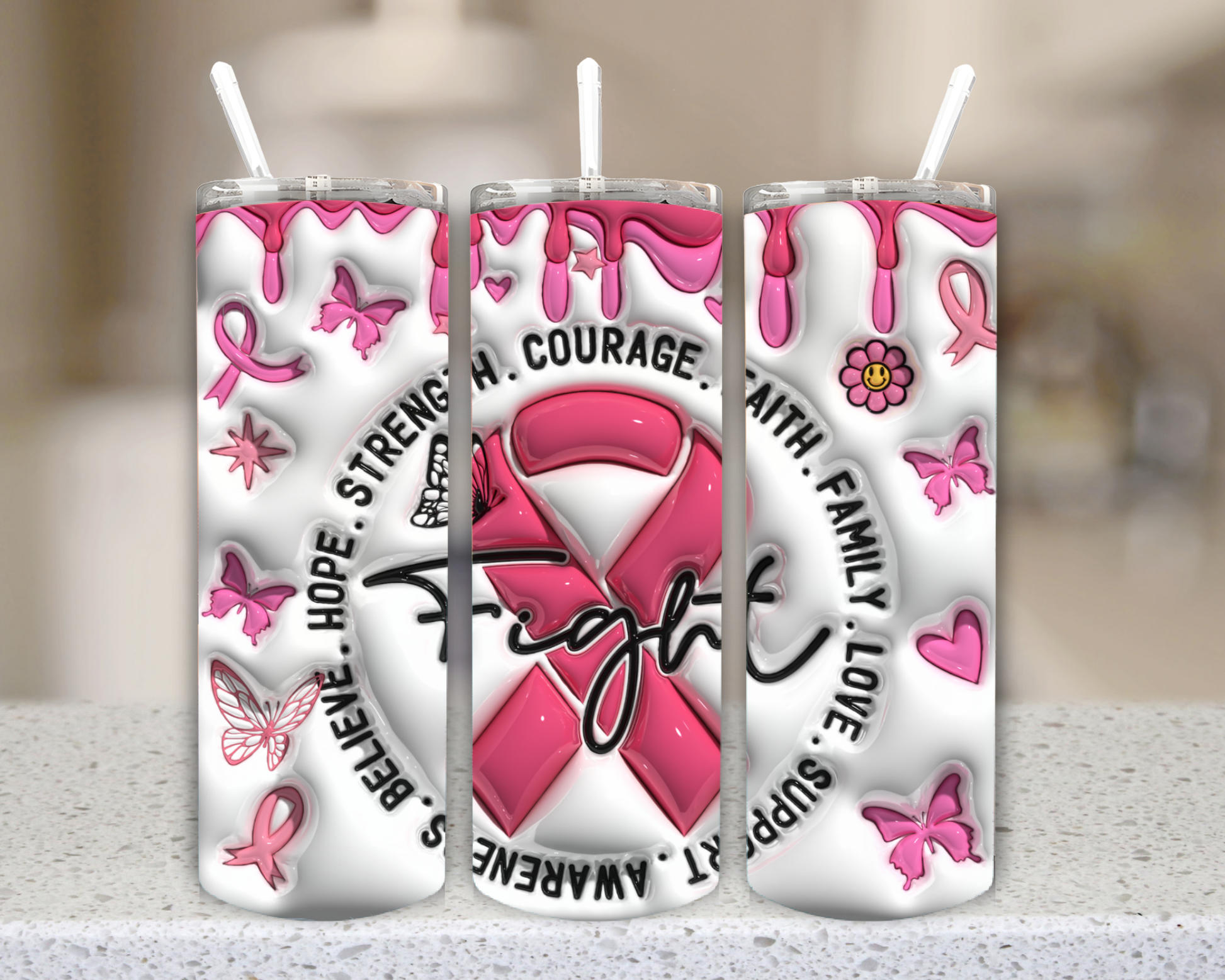No One Fights Alone breast cancer awareness tumbler