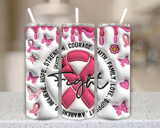 No One Fights Alone breast cancer awareness tumbler