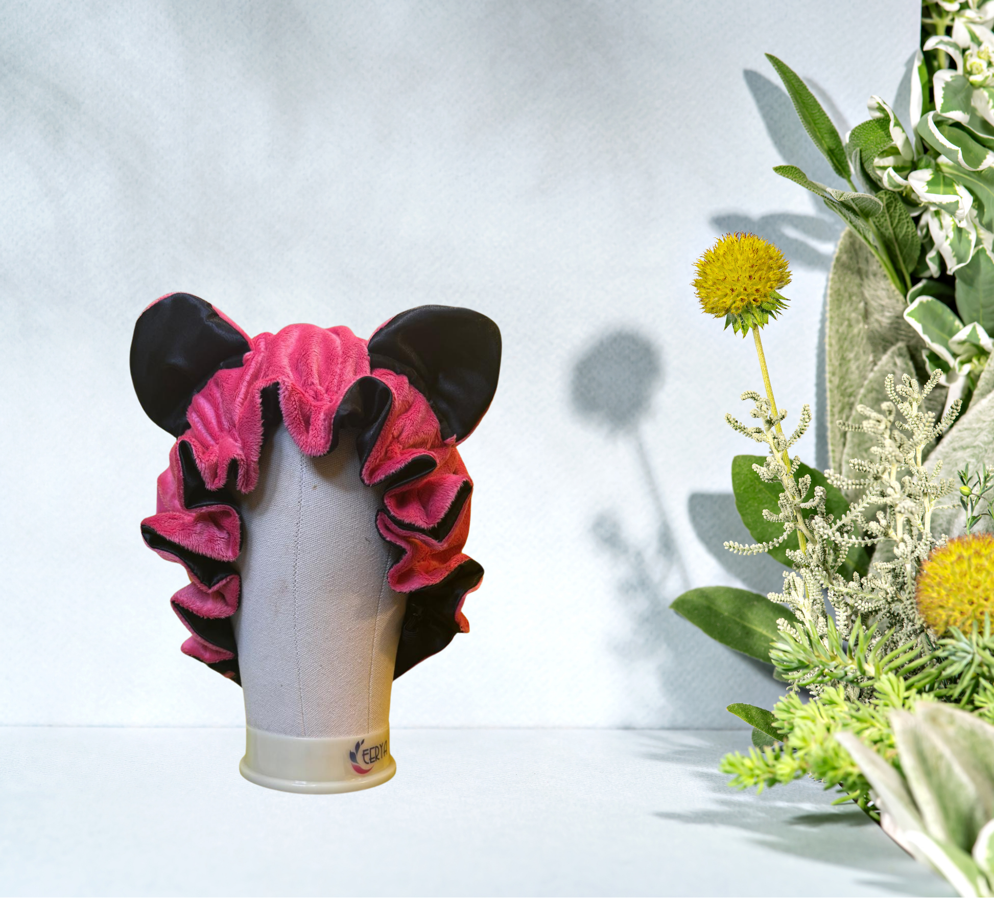 Pink and black teddy bear bonnet for women