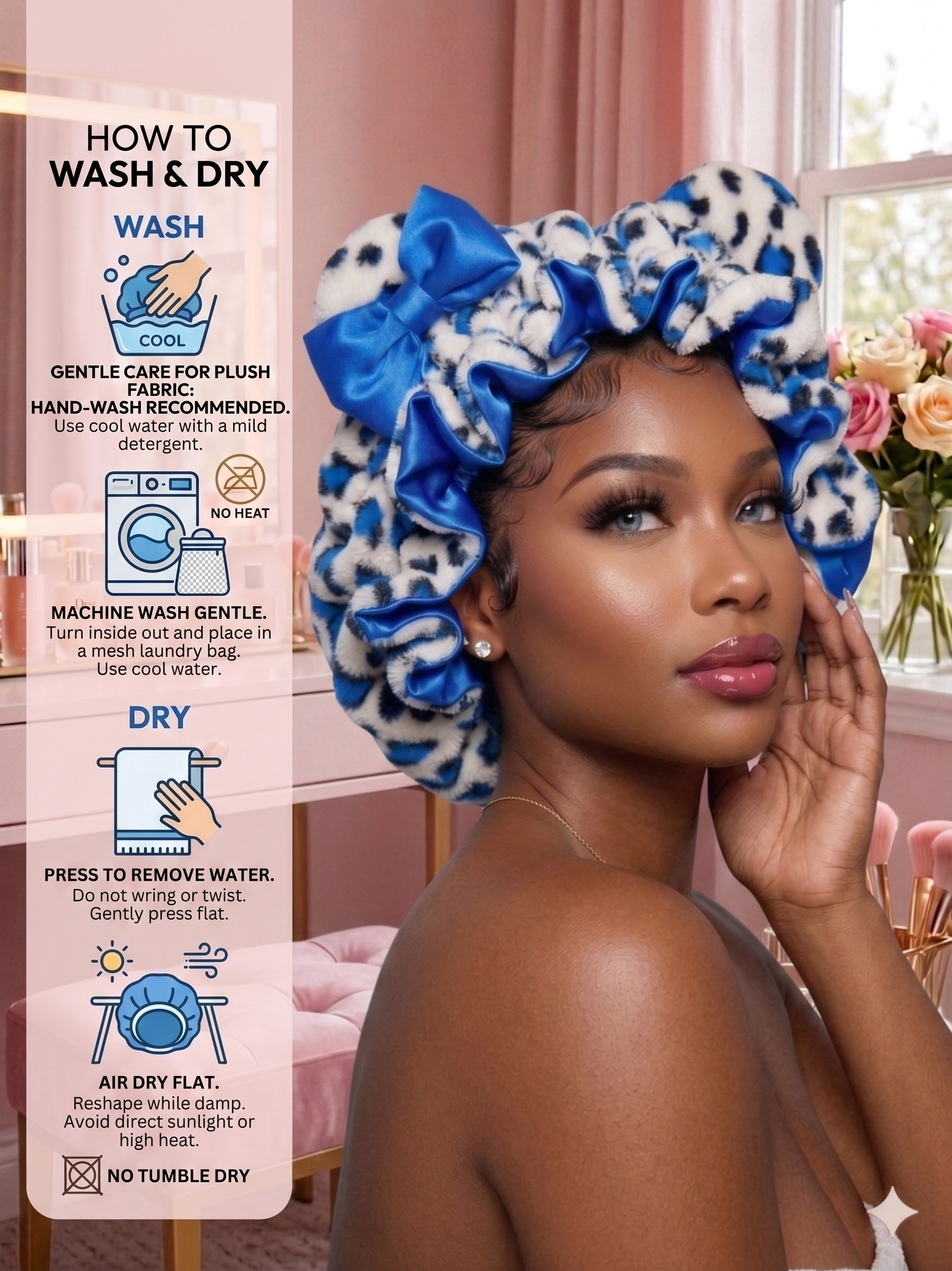 Plush hair bonnet for natural hair and braids