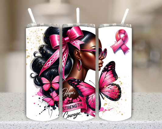Power in Pink breast cancer awareness tumbler