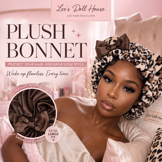 Soft brown plush doll bonnet